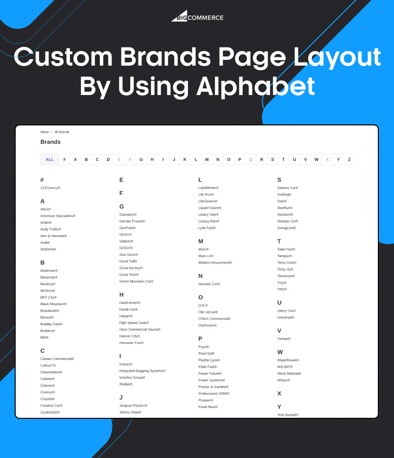 BigCommerce Add-on: Custom Brands Page Layout by using Alphabet