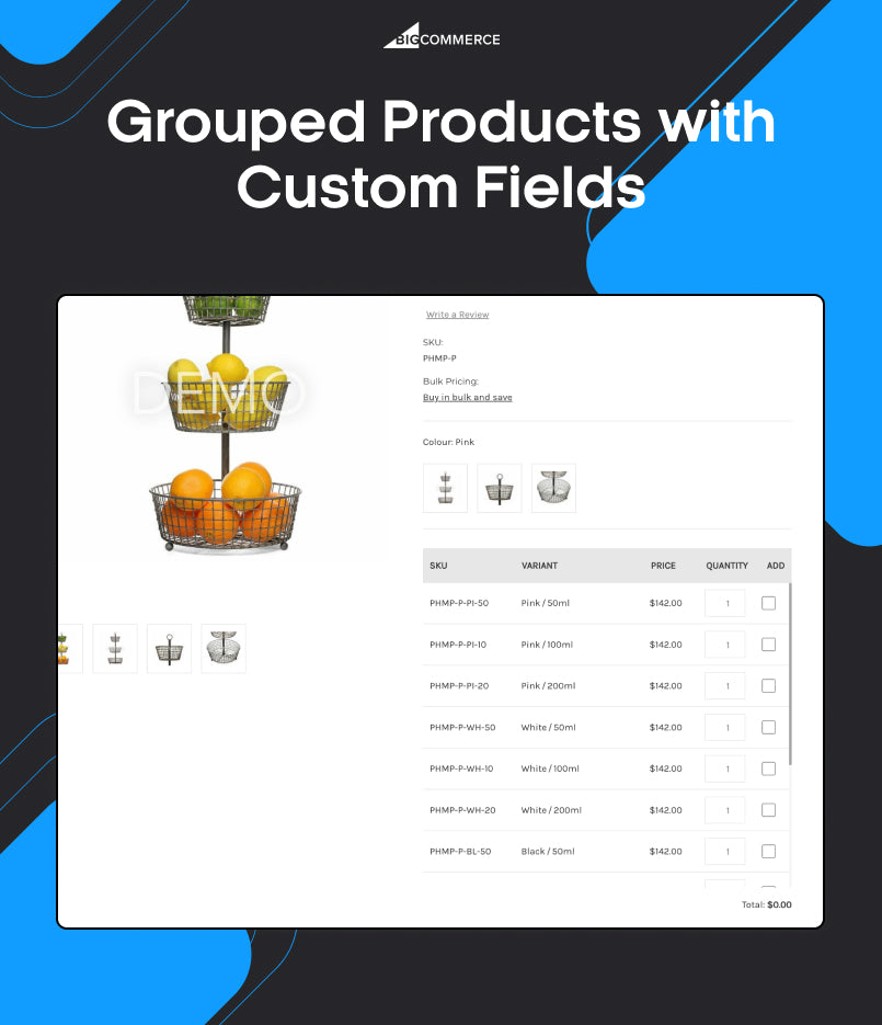 BigCommerce Add-on: Grouped Products with Custom Fields