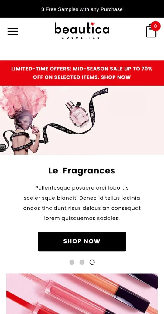 Beautica – Beauty and Cosmetic Ecommerce Website Template | HaloThemes - Mobile View