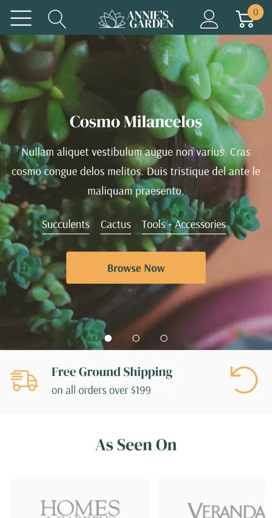 Annie's Garden - Home and Garden - Ecommerce Website Template - Mobile View