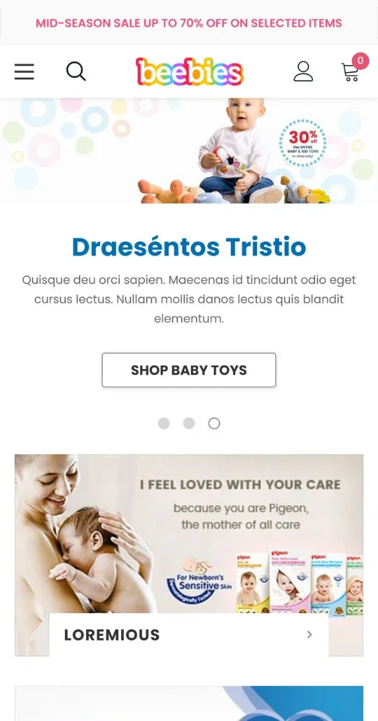 Beebies – Kids Store Ecommerce Website Template | HaloThemes - Mobile View