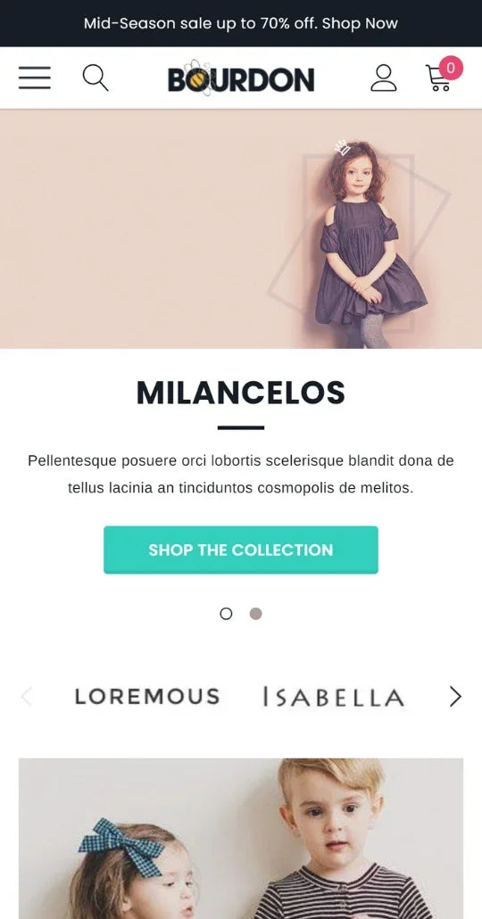 Bourdon – Baby Fashion Ecommerce Website Template | HaloThemes - Mobile View
