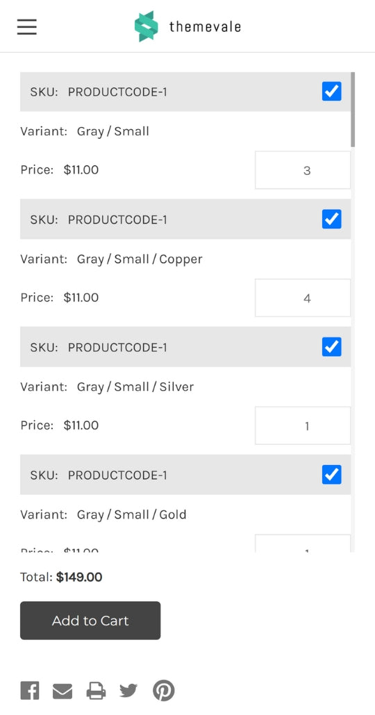 Bulk Ordering for Product Variants