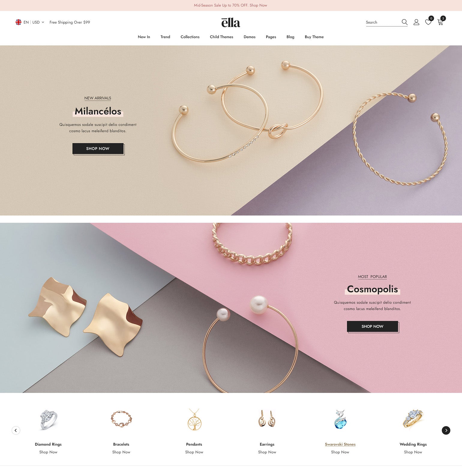 Ella Theme - Jewelry & Accessories Ecommerce Website Template