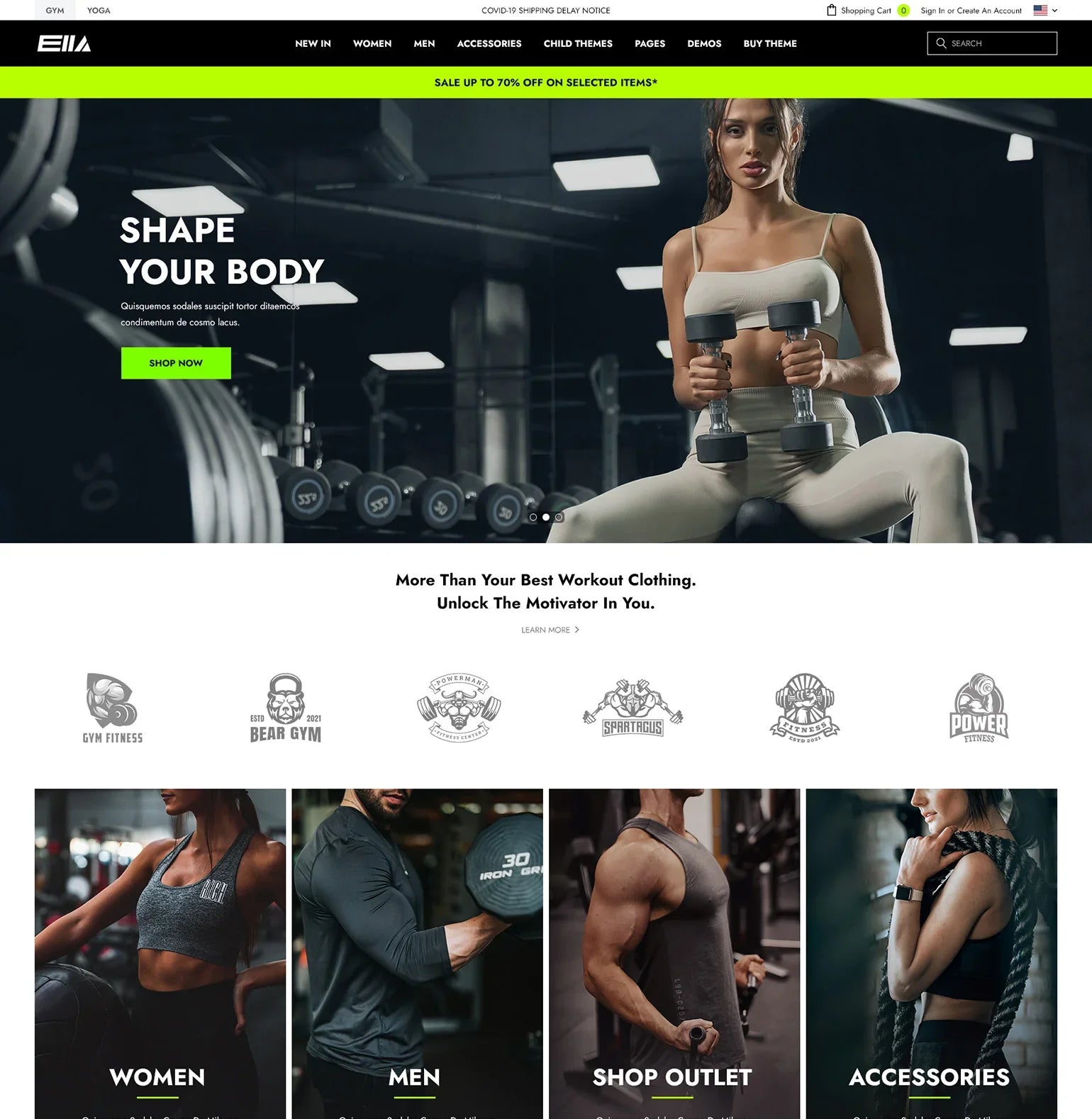 Templates Themeforest Best Sportswear Websites Ella Home 17 – Gym