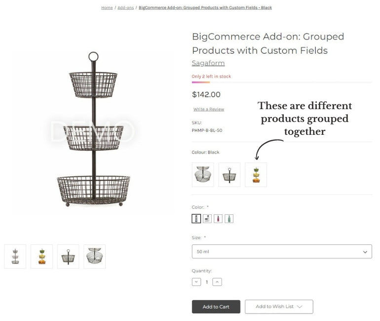 BigCommerce Add-on: Grouped Products with Custom Fields