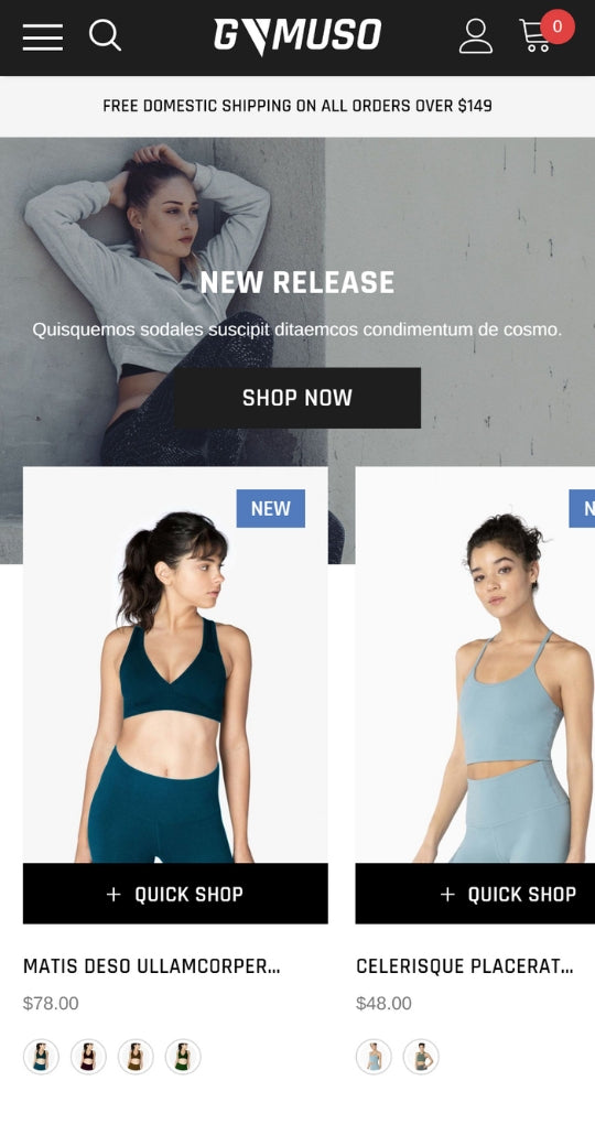 Gymuso - Sports Apparel Ecommerce Website Template | HaloThemes - Mobile View