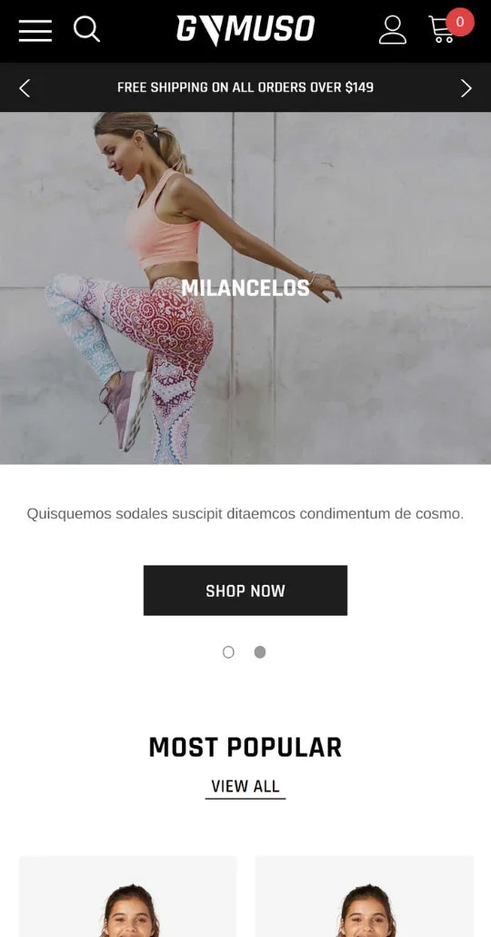 Gymuso - Sports and Recreation Ecommerce Website Template | HaloThemes - Mobile View