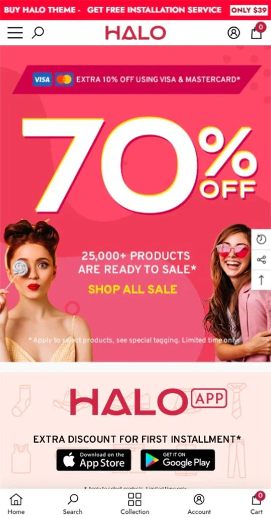 Halo Theme - Fashion and Apparel Ecommerce Website Template - Mobile View