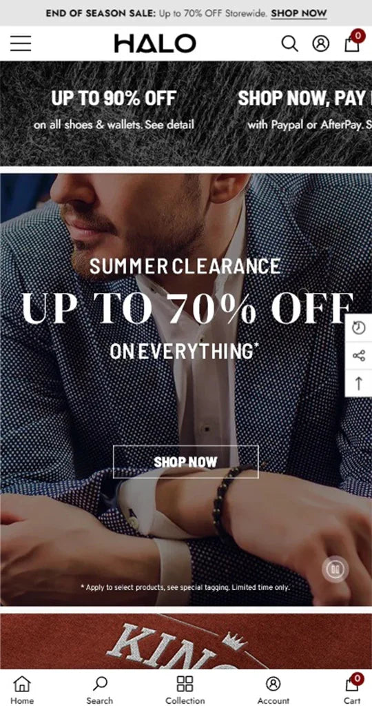 Halo Theme - Men Fashion Ecommerce Website Template - Mobile View