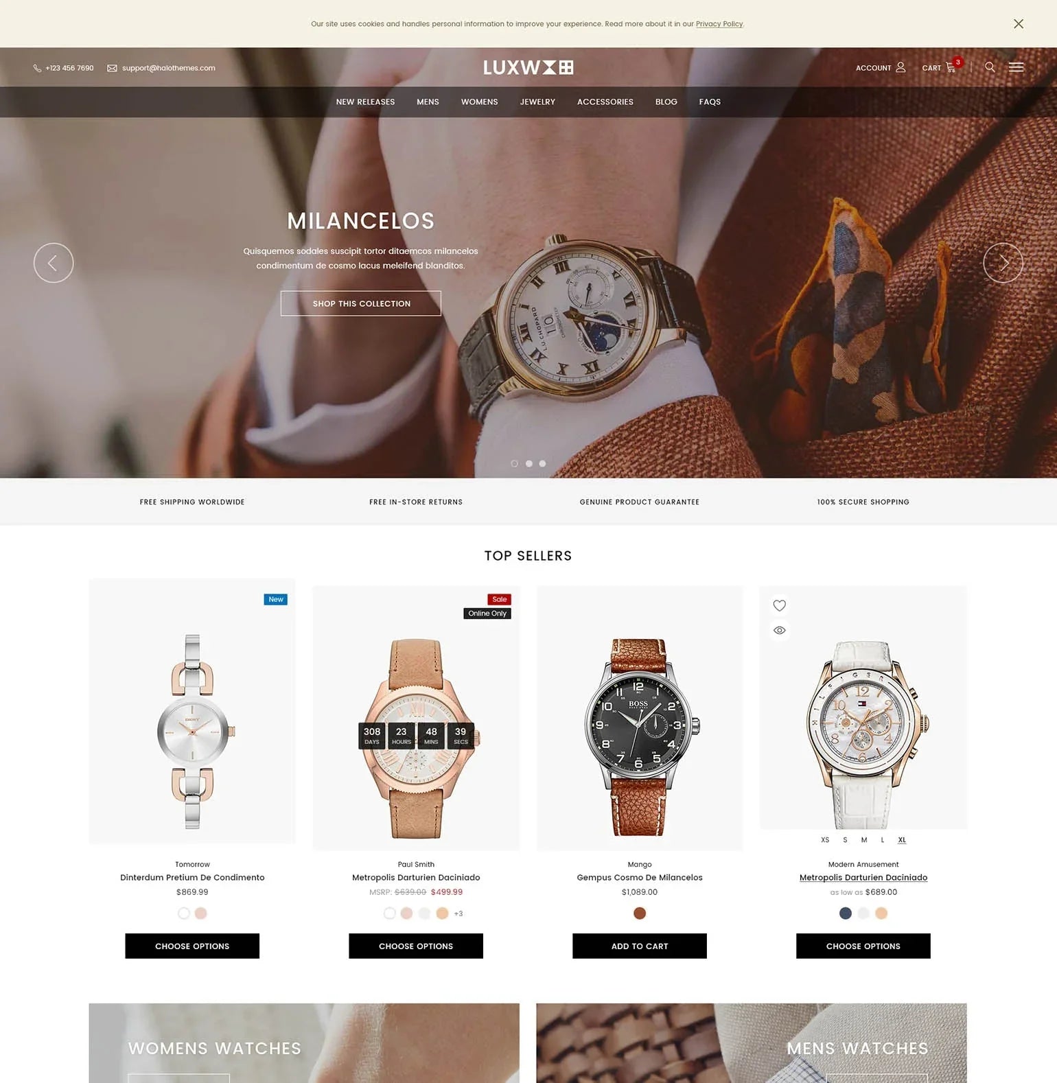 Luxwatch Premium Watch Accessories Ecommerce Template HaloThemes