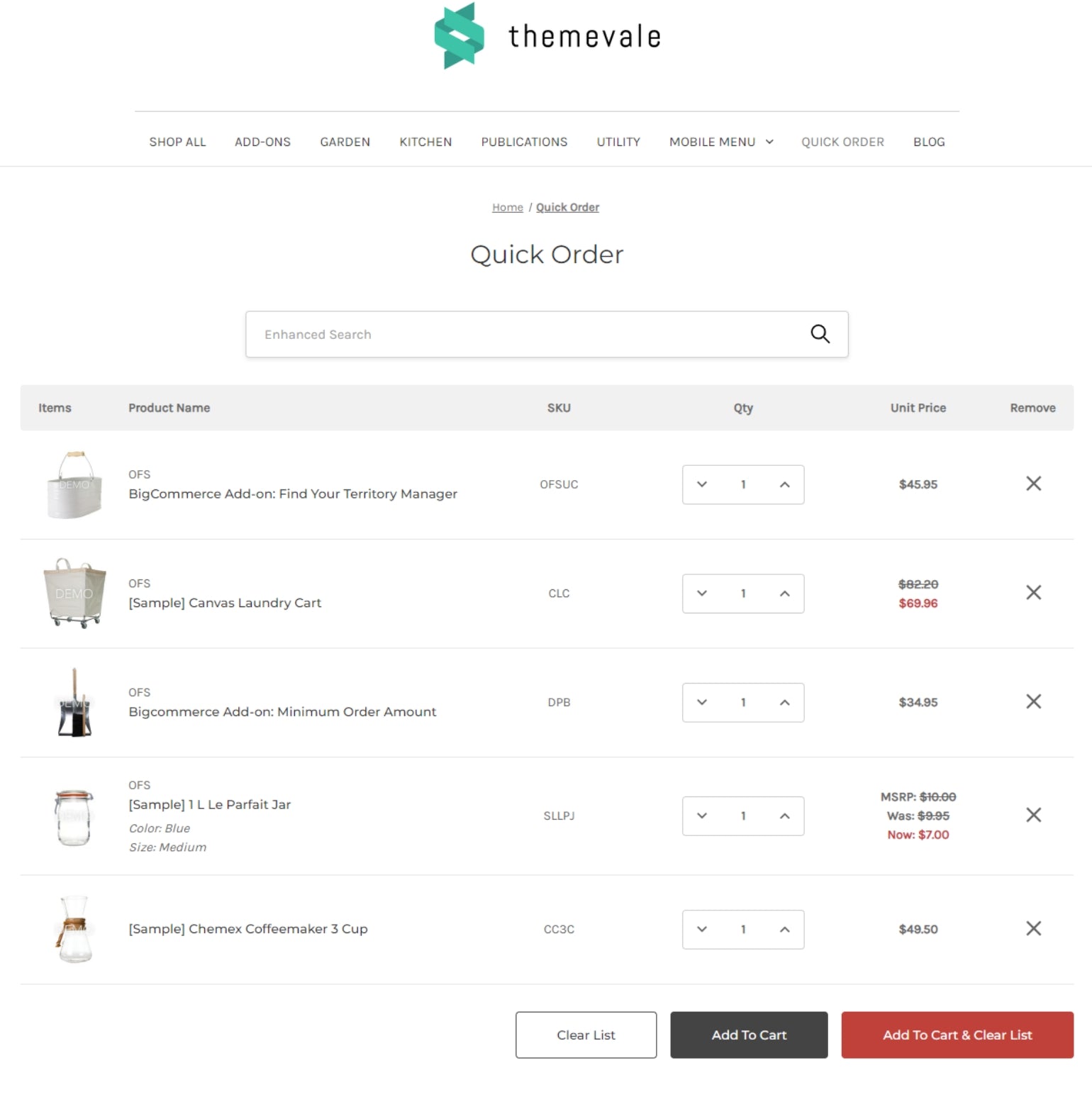 Help buyers find more products and add them to their shopping cart with just one click right on the Quick Order page. Boost your conversion.
