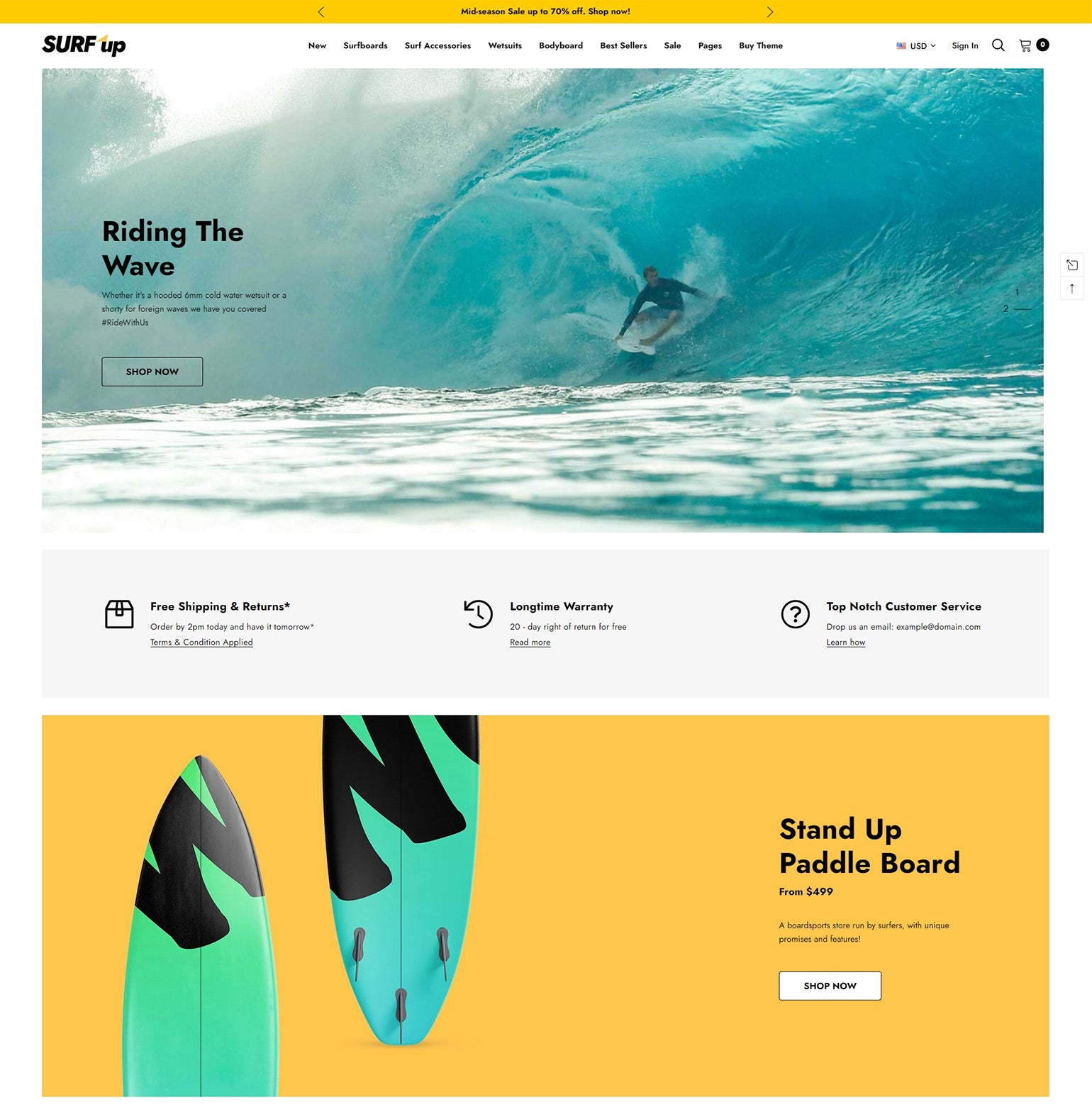 Surfup - Surfing & Water Sports - Ecommerce Website Template