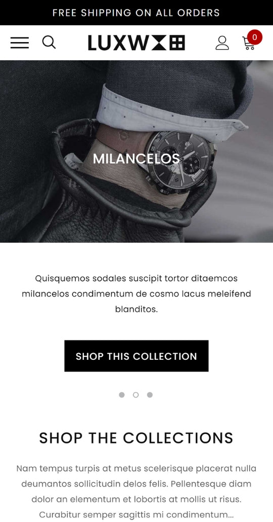 Luxwatch - Timepieces & Accessories - Ecommerce Website Template - Mobile View
