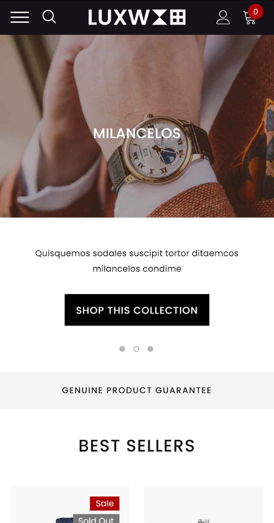 Luxury Watch and Accessories - Ecommerce Website Template - Mobile View