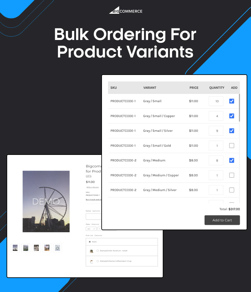 BigCommerce Add-on: Bulk Ordering for Product Variants