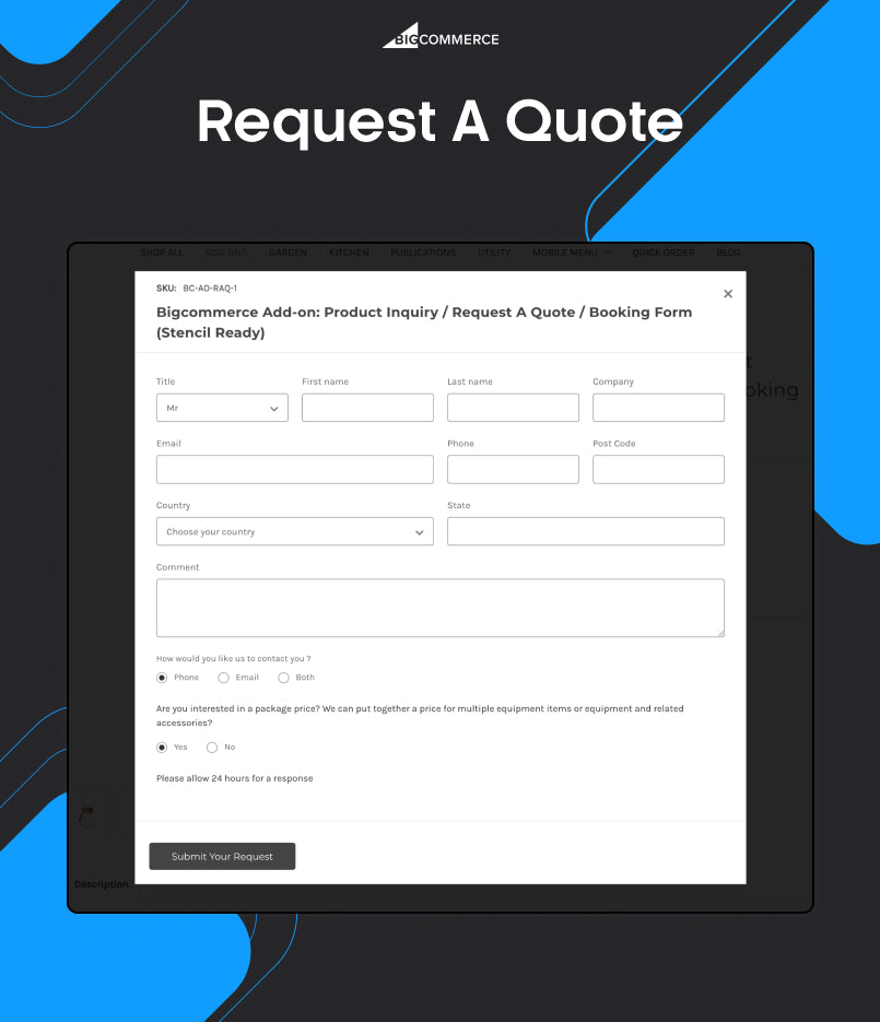 BigCommerce Add-on: Product Inquiry / Request A Quote / Booking Form