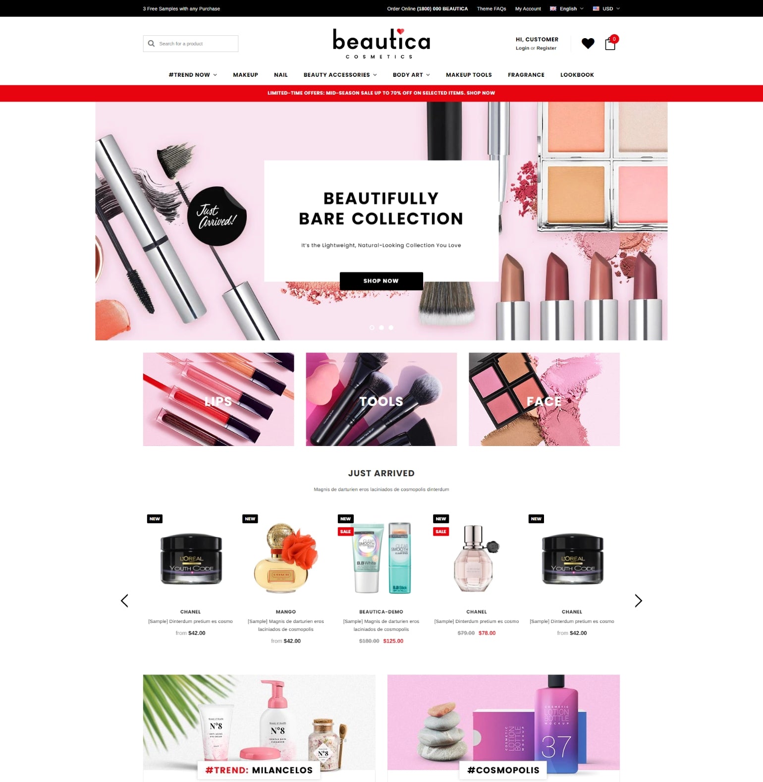 Beautica – Beauty and Cosmetic Ecommerce Website Template | HaloThemes