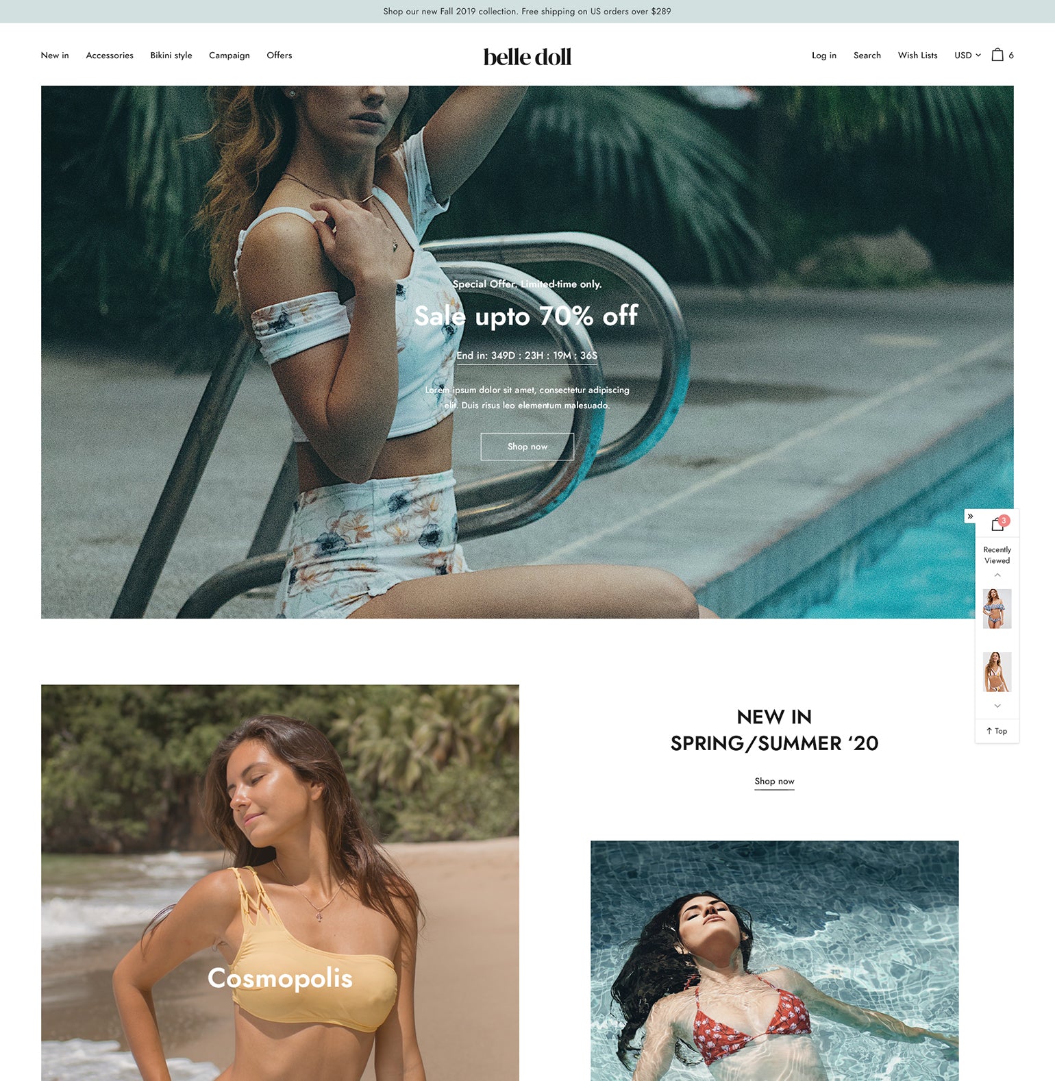 Belle Doll Swimwear Ecommerce Template | Premium Themes | HaloThemes