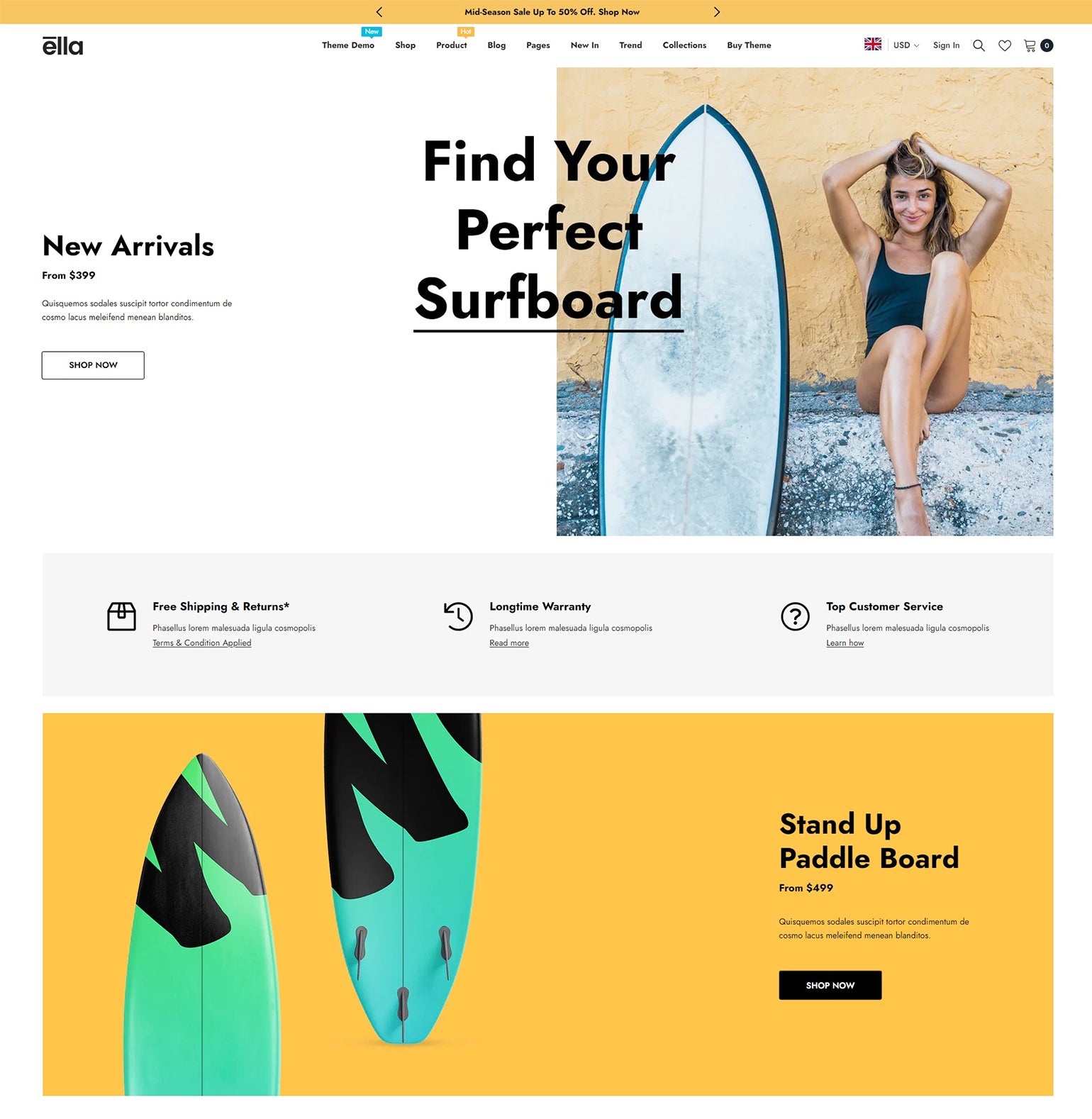 Ella Theme - Surfing & Water Sports Ecommerce Website Template