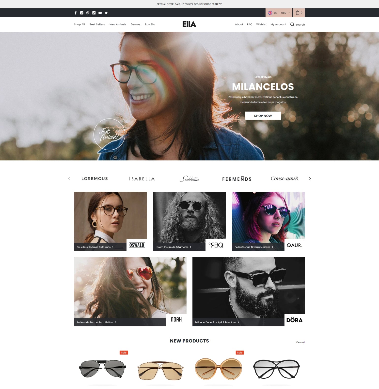 Ella Theme - Glasses Shop Ecommerce Website Template | HaloThemes