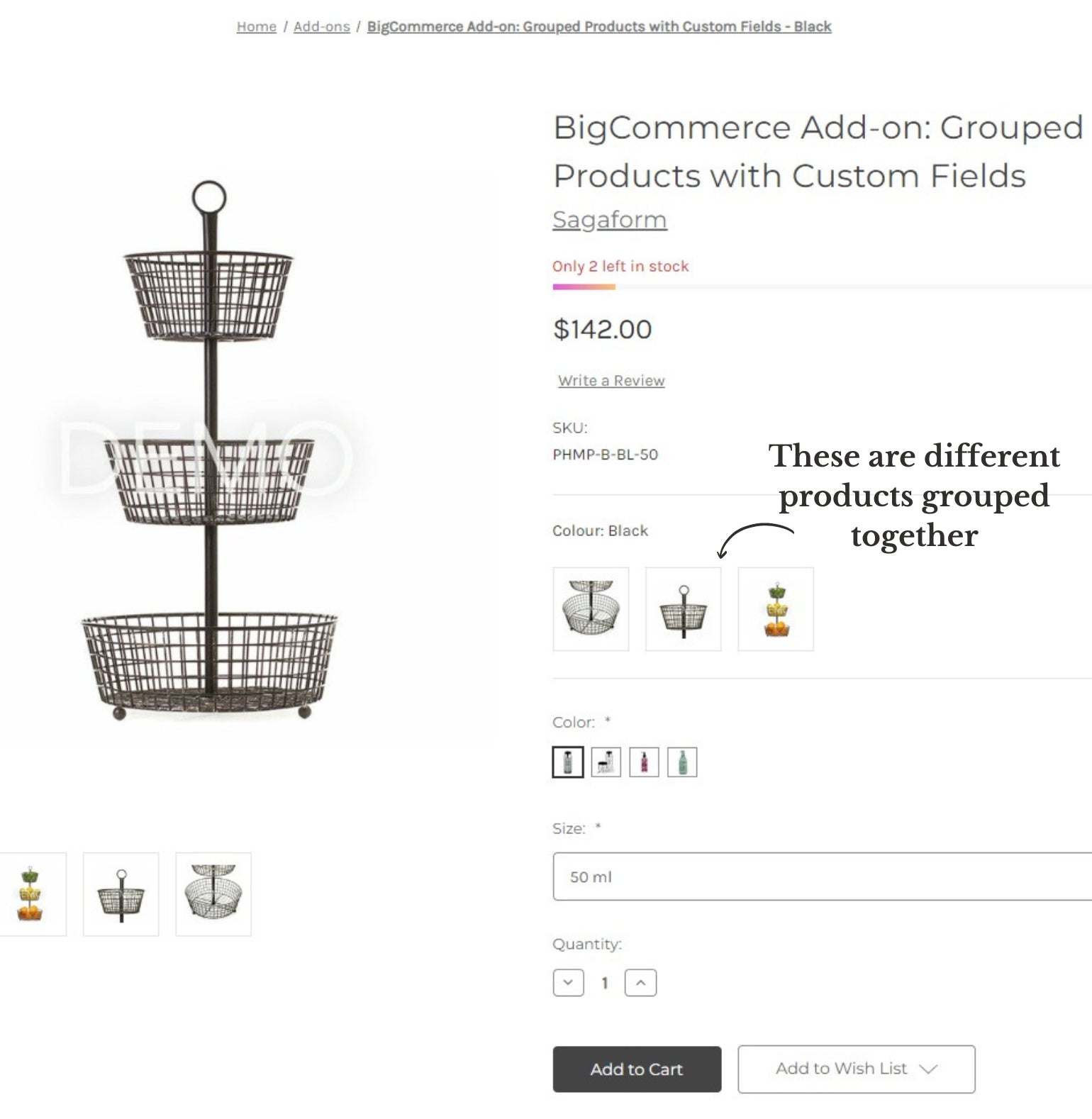 BigCommerce Add-on: Grouped Products with Custom Fields