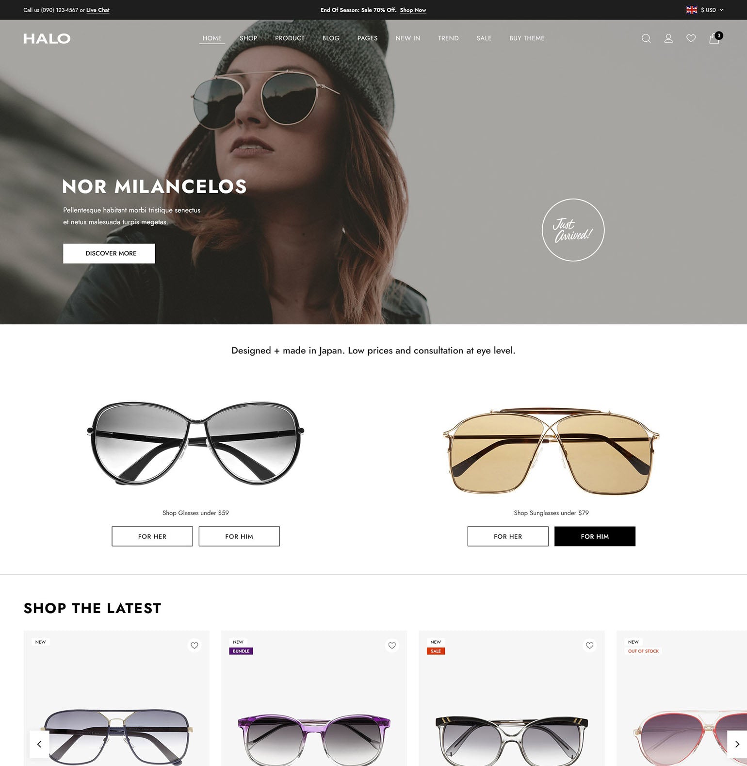 Halo Theme - Glasses Shop Ecommerce Website Template