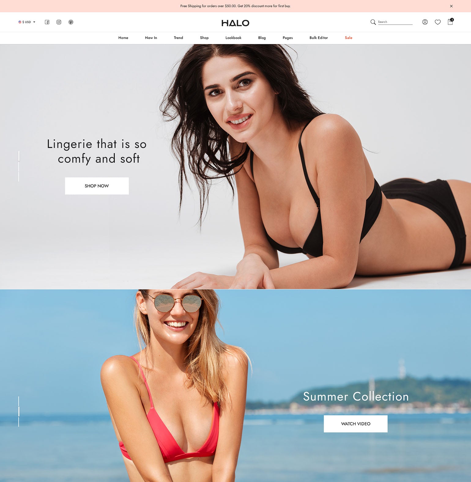Halo Theme - Bikini and Swimwear Ecommerce Website Template
